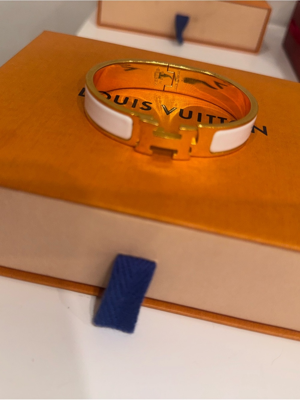 Hermes Clic H Bracelet in White and Gold-Tone